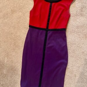 London Times Red and Purple Midi Dress